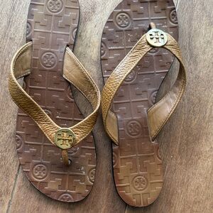 Tory Burch Brown Leather Flip Flops
